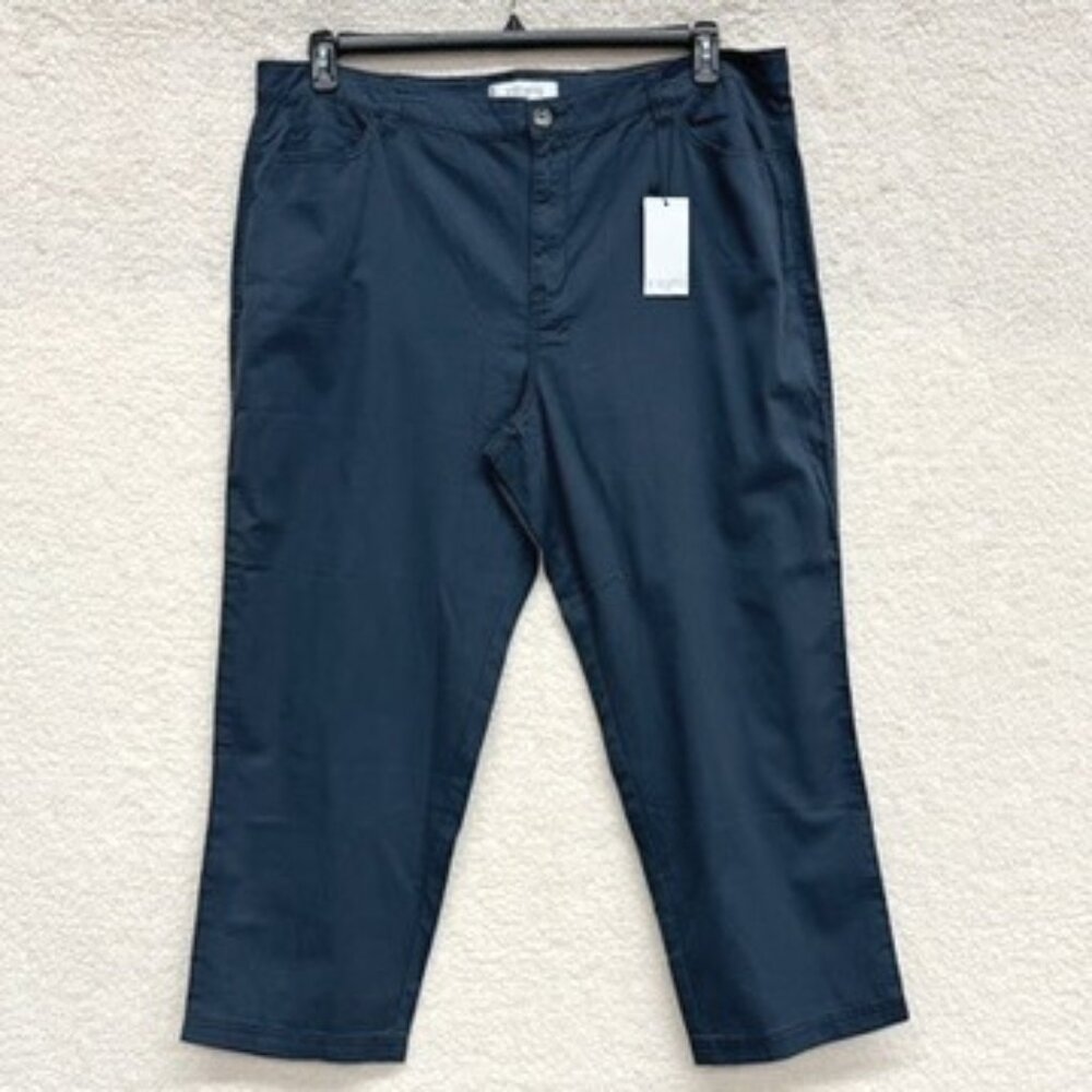 VIOLETA by Mango Cotton Straight Leg Taper Pants Size 22 Blue Khaki Slacks NEW